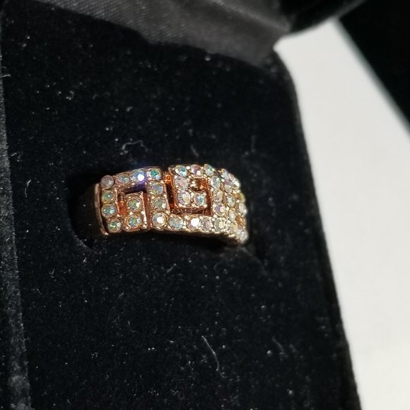 Rose Gold Plated Greek Key Ring Sparkle Sw New Old Stock - Picture 6 of 9